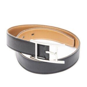 Hermes h Quentin Belt Black Brown Box Leather